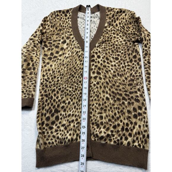 J.McLaughlin Cashmere Leopard Print Cardigan XS Brown Tan Animal Pattern - Picture 3 of 12
